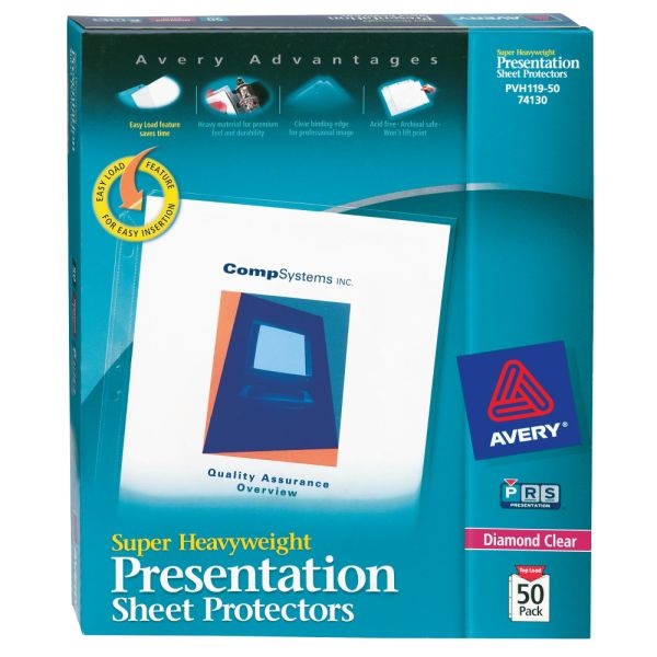 Avery Super Heavyweight Sheet Protectors With Easy Load, 8-1/2" X 11", Diamond Clear, 50 Document Protectors