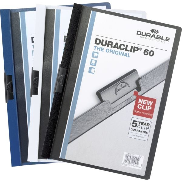 Durable Vinyl Duraclip Report Cover W/Clip, Letter, Holds 60 Pages, Clear/Navy