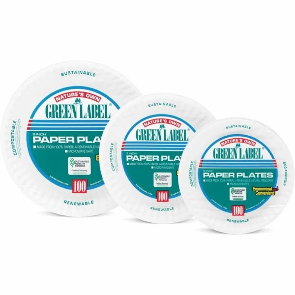 Ajm Packaging Green Label Paper Plates, 9", White, 100 Plates Per Pack, Case Of 10 Packs