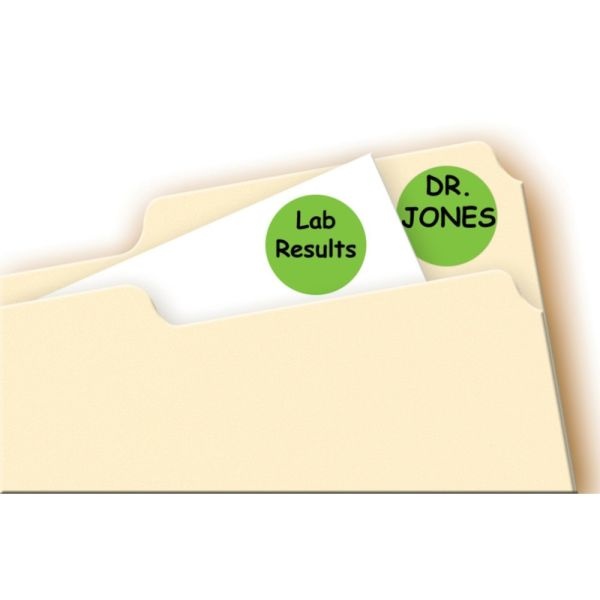 Avery Removable Color-Coding Labels, 5468, Round, 3/4" Diameter, Neon Green, Pack Of 1,008