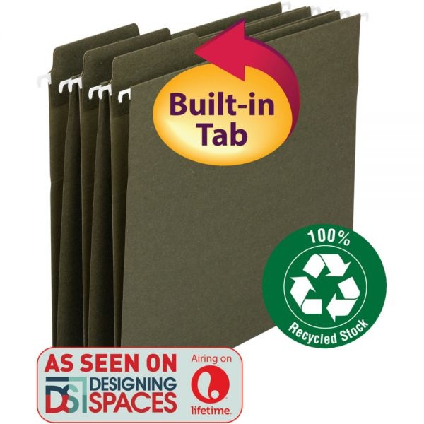 Smead Fastab Hanging Folders, Letter Size, 1/3-Cut Tabs, Standard Green, 20/Box