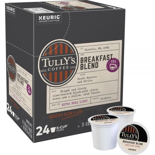 Tully's Coffee Breakfast Blend Coffee K-Cups, Light Roast, 24/Box