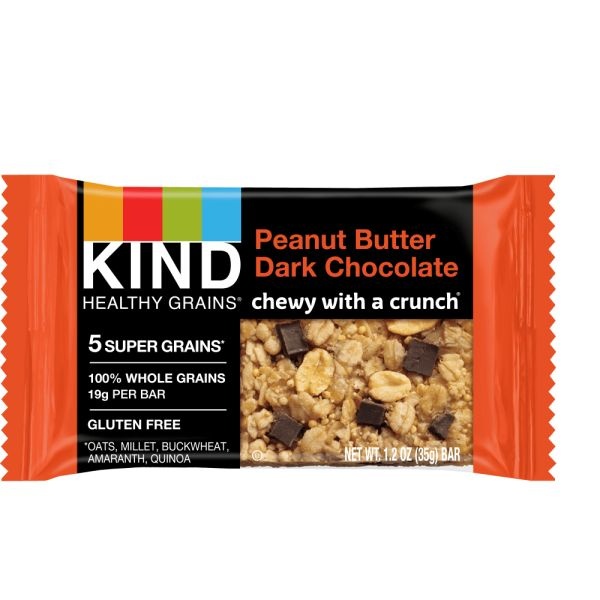 Kind Healthy Grains Snack Bars, Chewy Peanut Butter Dark Chocolate, 1.2 Oz, Box Of 12