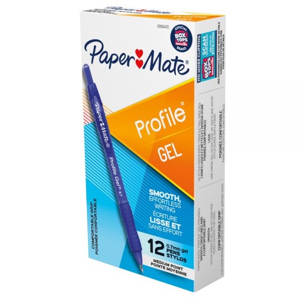Paper Mate Gel Pen, Profile Retractable Pen, 0.7Mm, Blue, 12 Count