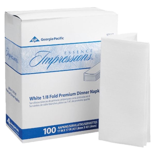 Georgia-Pacific Essence 1-Ply Replacement Linen Napkins, 17" X 17", White, 100 Napkins Per Pack, Case Of 4 Packs