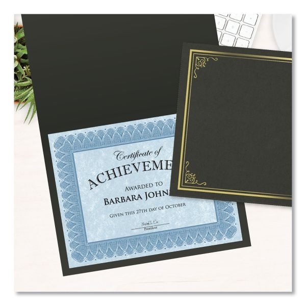 Geographics Certificate/Document Cover, 9.75" X 12.5", Black With Gold Foil, 5/Pack