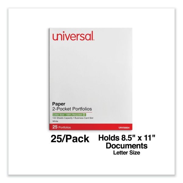Universal Two-Pocket Portfolio, Embossed Leather Grain Paper, 11 X 8.5, White, 25/Box