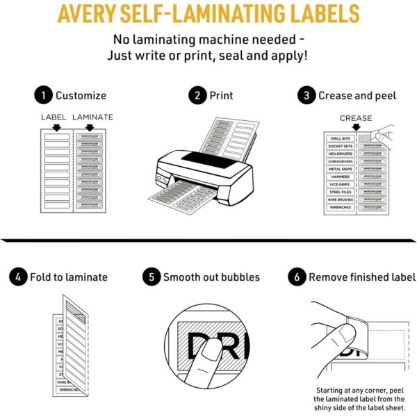 Avery Self-Laminating Id Labels, Inkjet/Laser Printers, 1.332 X 3.5, White, 10/Sheet, 25 Sheets/Pack