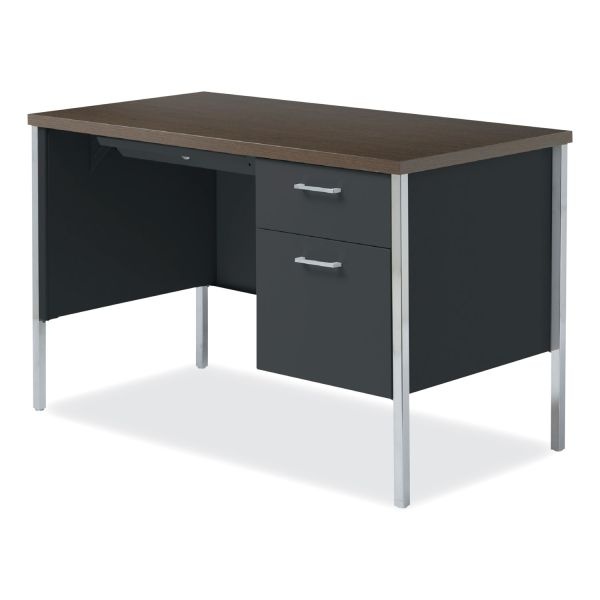 Alera Single Pedestal Steel Desk, 45.25" X 24" X 29.5", Mocha/Black