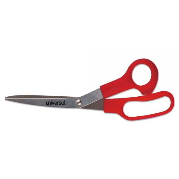Universal General Purpose Stainless Steel Scissors, 7.75" Long, 3" Cut Length, Red Offset Handles, 3/Pack