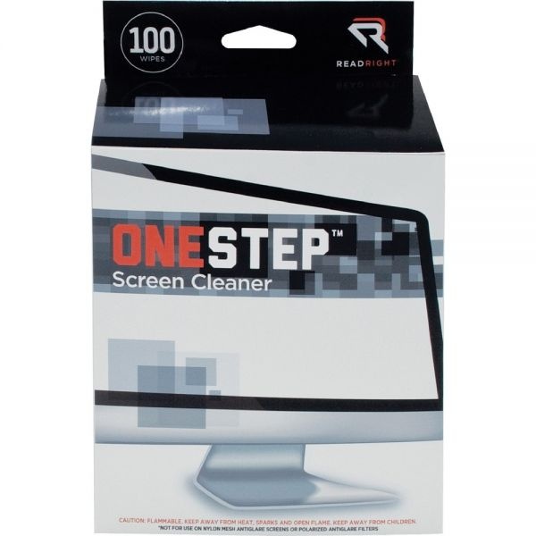 Read Right Onestep Crt Screen Cleaning Pads, 5 X 5, Cloth, White, 100/Box