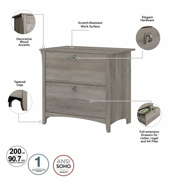 Bush Furniture Salinas 60W L Shaped Desk With Lateral File Cabinet And 5 Shelf Bookcase In Driftwood Gray