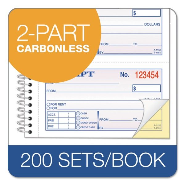 Tops Money/Rent Receipt Spiral Book, Two-Part Carbonless, 2.75 X 4.75, 4/Page, 200 Forms