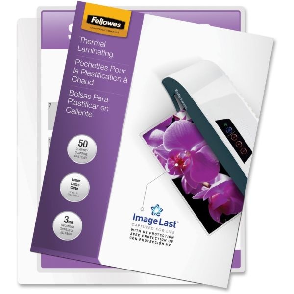 Fellowes Imagelast Thermal Laminating Pouches, Uv Protection, 9" X 11 1/2", 3 Mil, Glossy, Pack Of 50