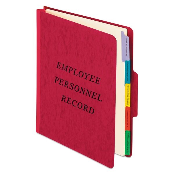 Pendaflex Vertical-Style Personnel Folders, 2" Expansion, 5 Dividers, 2 Fasteners, Letter Size, Red Exterior