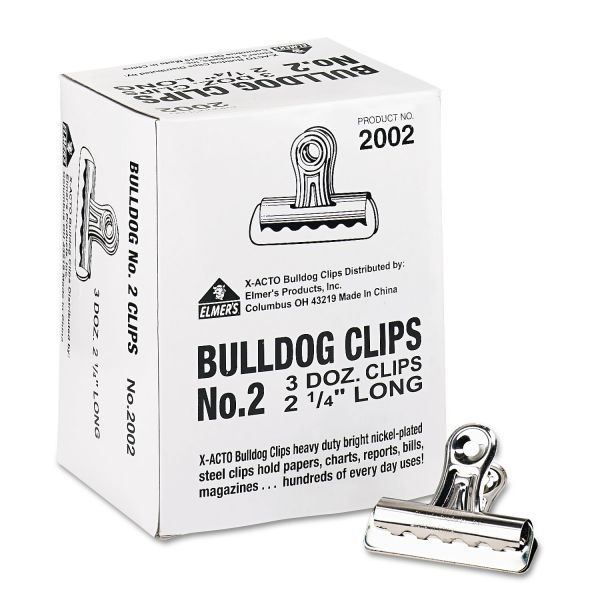 X-Acto Bulldog Clips, Medium, Nickel, 36/Box