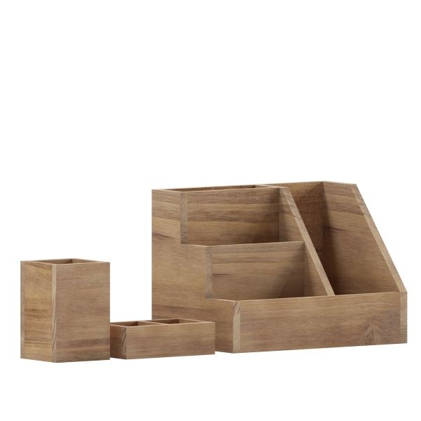 Comerford 3 Piece Wooden Organizer Set For Desktop, Table Top, Or Vanity In Rustic Brown