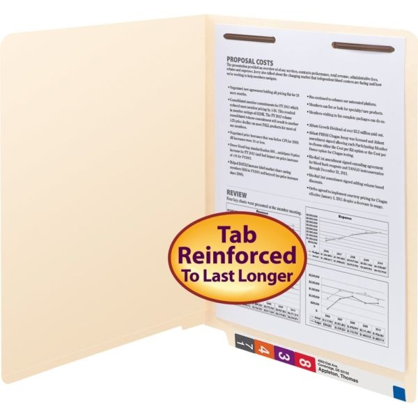 Smead Reinforced End-Tab Folders, 1 Fastener, Straight Cut, Letter Size, Manila, Box Of 50