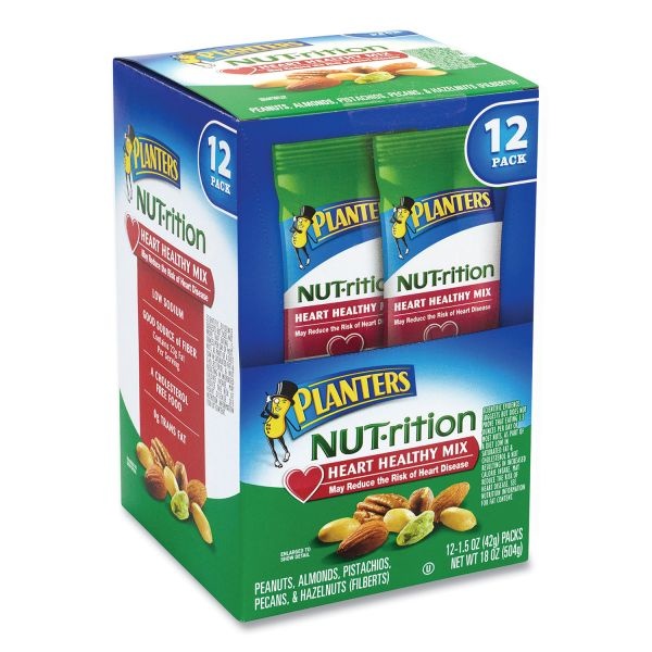 Planters Nut-Rition Heart Healthy Mix, 1.5 Oz Tube, 12 Tubes/Box