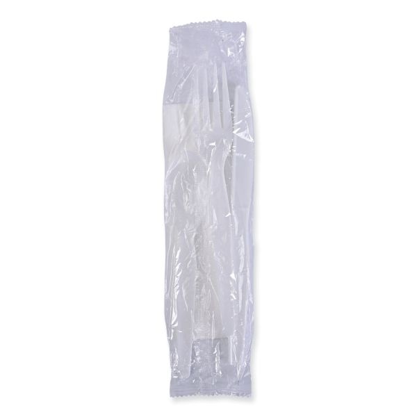 Boardwalk Six-Piece Cutlery Kit, Condiment/Fork/Knife/Napkin/Spoon, Heavyweight, White, 250/Carton