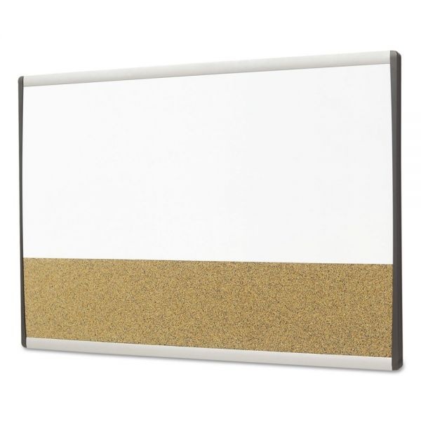 Quartet Arc Magnetic Combination Dry-Erase/Cork Cubicle Board, 30" X 18", Silver Aluminum Frame