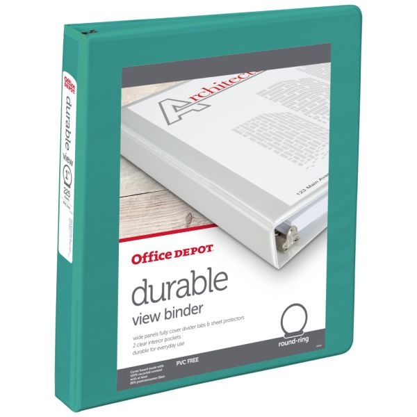 Durable View 3-Ring Binder, 1" Round Rings, 49% Recycled, Teal