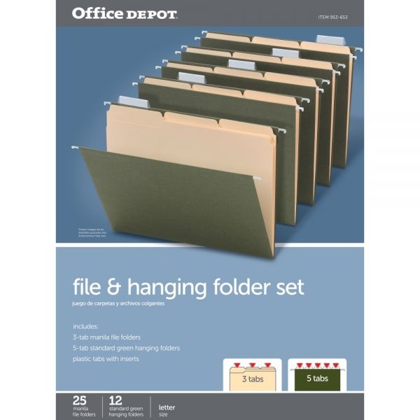 Hanging File Folder/File Folder Combo Kit, Letter Size (8-1/2" X 11"), 3/4" Expansion, 100% Recycled, Green
