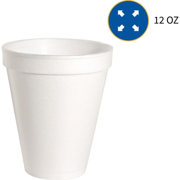 Genuine Joe 12 Oz Foam Cups, White, 1,000/Carton