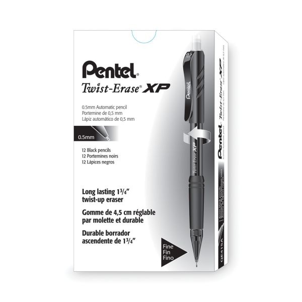 Pentel Twist-Erase Express Mechanical Pencil, 0.5 Mm, Hb (#2), Black Lead, Black Barrel, Dozen
