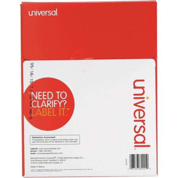 Universal White Labels, Inkjet/Laser Printers, 0.5 X 1.75, White, 80/Sheet, 100 Sheets/Box