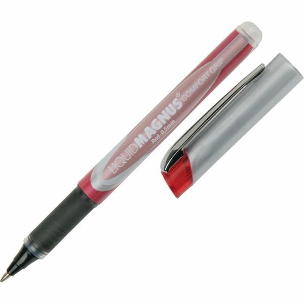 Skilcraft Liquid Magnus Comfort Grip Rollerball Pens, Micro Point, 0.5 Mm, Red Barrel, Red Ink, Pack Of 4 (Abilityone 7520-01-587-7785)
