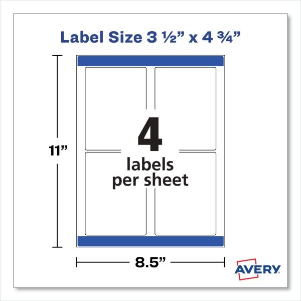 Avery Removable Print-To-The-Edge White Labels W/ Sure Feed, 3.5 X 4.75, 32/Pack