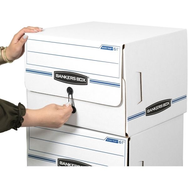Bankers Box Side-Tab Storage Boxes, Letter Files, White/Blue, 12/Carton