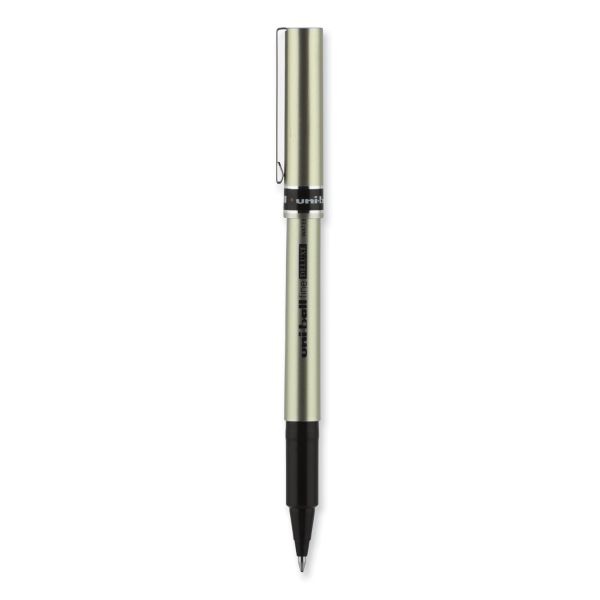 Uniball Deluxe Roller Ball Pen, Stick, Fine 0.7 Mm, Black Ink, Champagne/Black Barrel, Dozen
