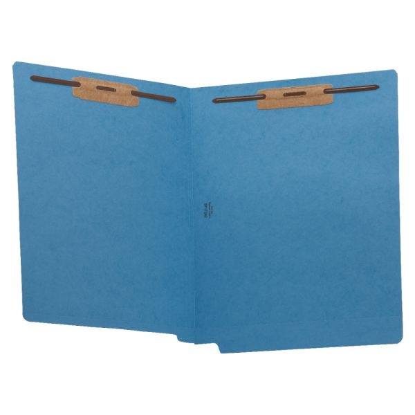 Business Source Letter Recycled Fastener Folder - 8 1/2" X 11" - 2 Fastener(S) - End Tab Location - Blue - 10% Recycled - 50 / Box