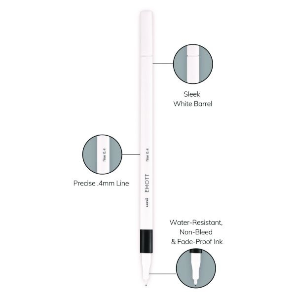 Uniball Emott Ever Fine Porous Point Pen, Stick, Fine 0.4 Mm, Assorted Ink Colors, White Barrel, 40/Pack