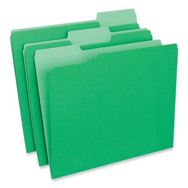 Universal Interior File Folders, 1/3-Cut Tabs: Assorted, Letter Size, 11-Pt Stock, Green, 100/Box