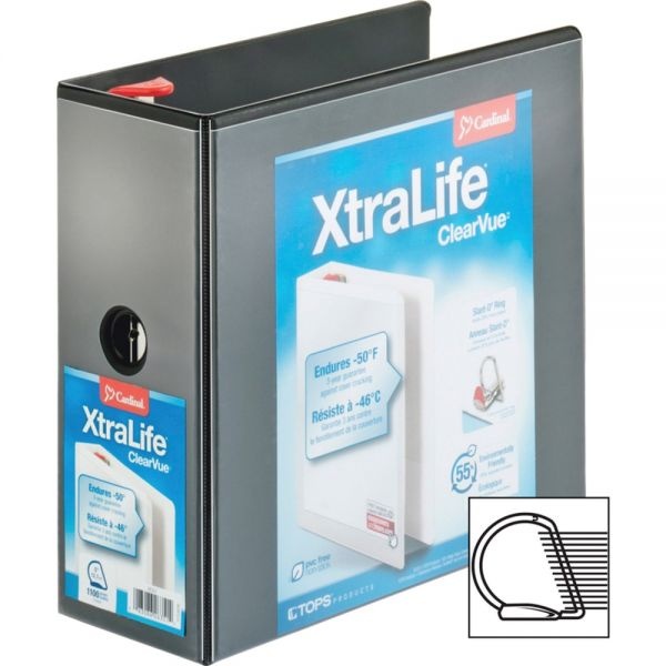 Cardinal Xtralife 5" 3-Ring View Binder, Letter Size, D-Ring, Black