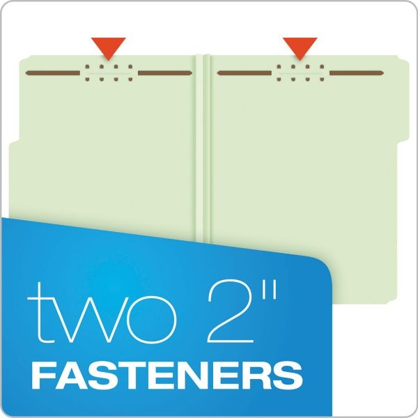 Pendaflex Heavy-Duty Pressboard Folders With Embossed Fasteners, 1/3-Cut Tabs, 1" Expansion, 2 Fasteners, Letter Size, Green, 25/Box