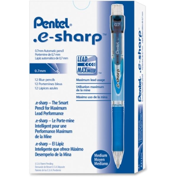 Pentel E-Sharp Mechanical Pencil, 0.7Mm, #2 Lead, 72% Recycled, Blue Barrel, Pack Of 12