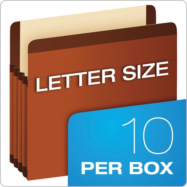 Pendaflex Premium Reinforced Expanding File Pockets, 3.5" Expansion, Letter Size, Red Fiber, 10/Box