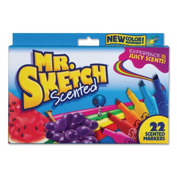 Mr. Sketch Scented Watercolor Marker, Broad Chisel Tip, Assorted Colors, 22/Pack