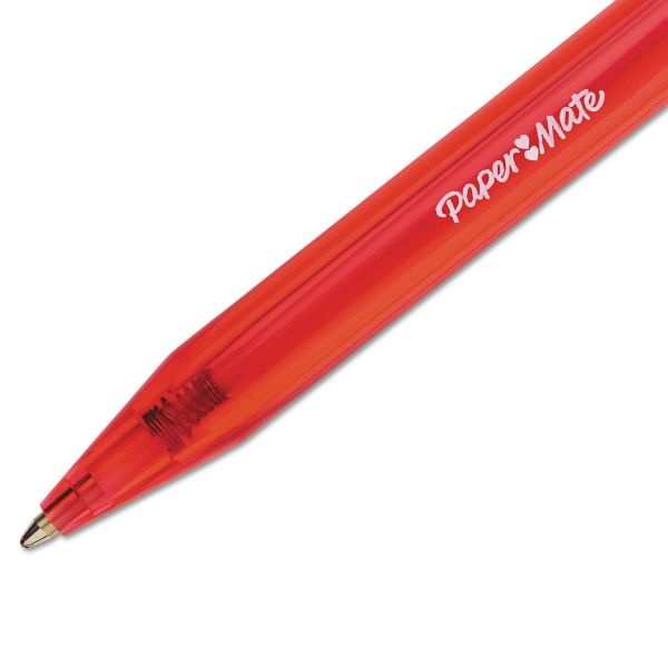 Paper Mate Inkjoy 100 Rt Ballpoint Pen, Retractable, Medium 1 Mm, Red Ink, Red Barrel, Dozen
