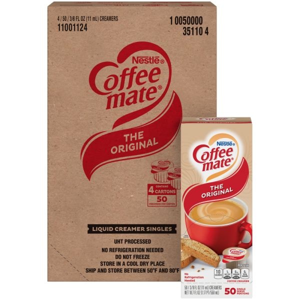 Nestlé Coffee-Mate Single Serve Liquid Creamer, Original Flavor, 0.38 Oz, Carton Of 200