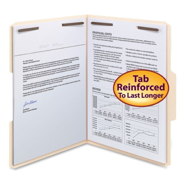 Smead Watershed/Cutless Manila File Folders With Fasteners