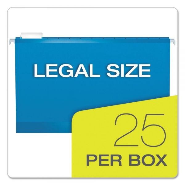 Pendaflex Extra Capacity Reinforced Hanging File Folders With Box Bottom, Legal Size, 1/5-Cut Tab, Blue, 25/Box