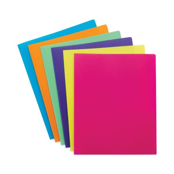 Smead Poly Two-Pocket Folders, 100-Sheet Capacity, 11 X 8.5, Assorted, 6/Pack