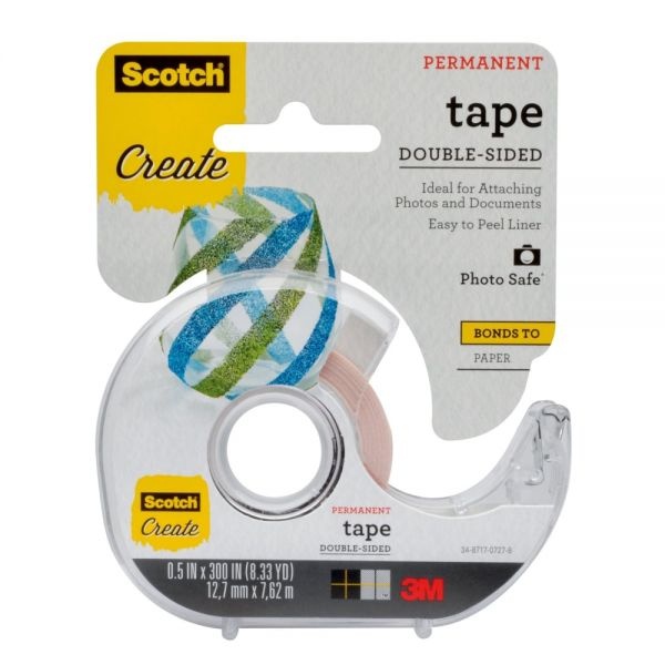 Scotch Permanent Double-Sided Scrapbooking, Photo & Document Tape, 1/2" X 300", Clear