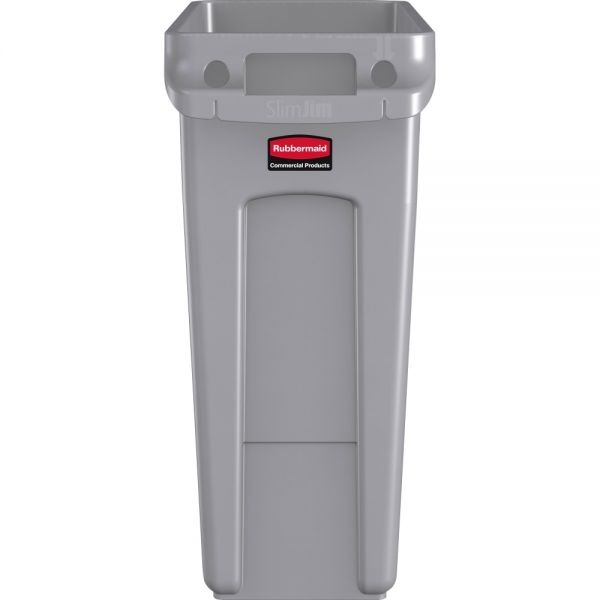 Rubbermaid Commercial Slim Jim Waste Container With Handles, Rectangular, Plastic, 15.9 Gal, Light Gray
