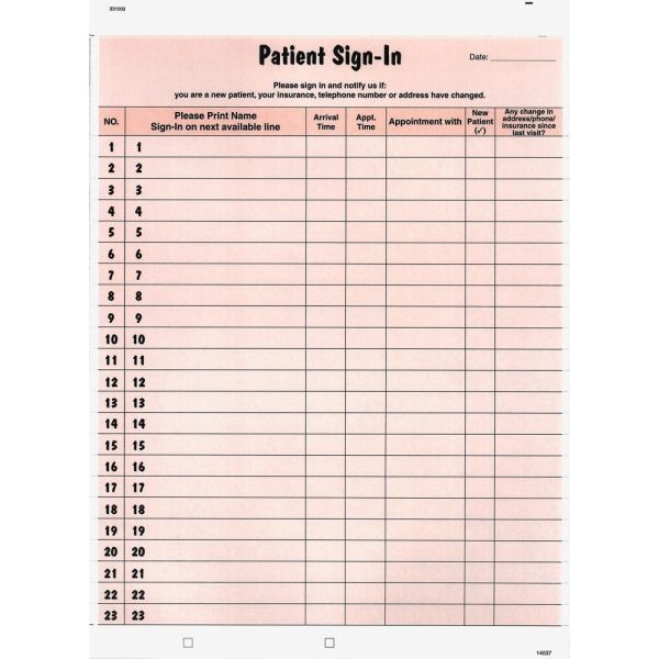 Tabbies Patient Sign-In Label Forms, Salmon, Pack Of 125